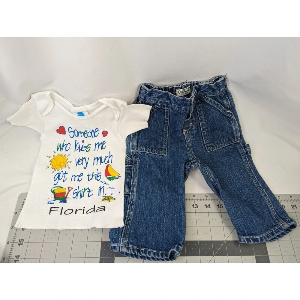 Oshkosh Baby Denim Jeans 6 9 months Spencer Florida T Shirt Med Set